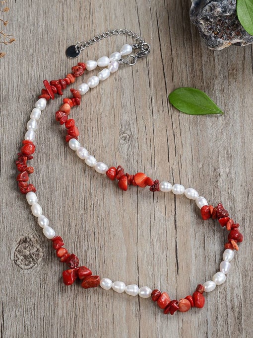 5 45cm Stainless steel Natural Stone Irregular Bohemia Beaded Necklace