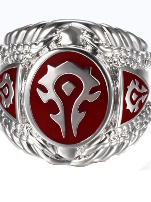Steel red glue Stainless steel Vintage Warcraft logo Band Ring
