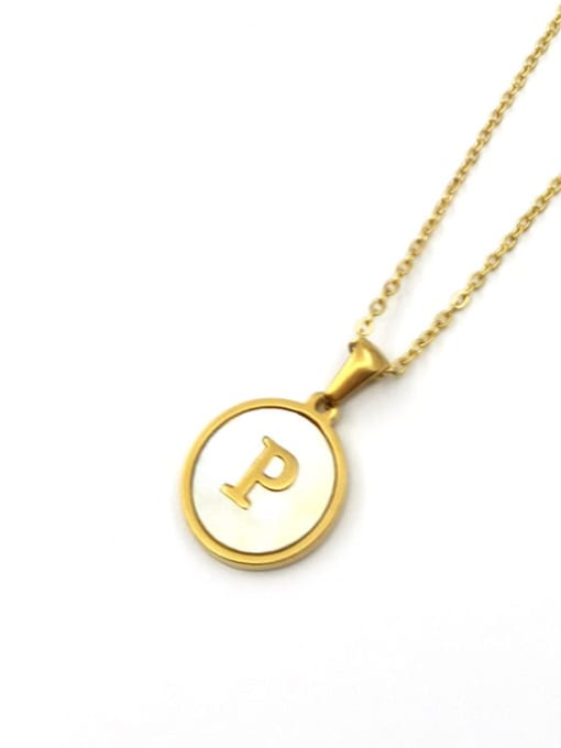 Golden p Titanium Steel Shell Letter Minimalist  Round Pendant Necklace