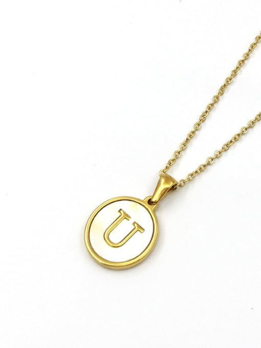 Golden u Titanium Steel Shell Letter Minimalist  Round Pendant Necklace