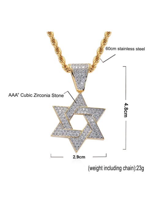 MAHA Brass Cubic Zirconia Six-pointed star Hip Hop Necklace 2