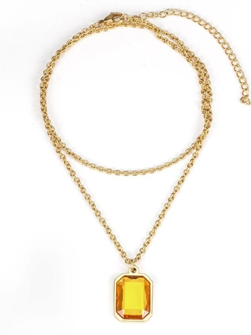 Gold gem (without chain) Titanium Steel Glass Stone Geometric Minimalist Long Strand Necklace