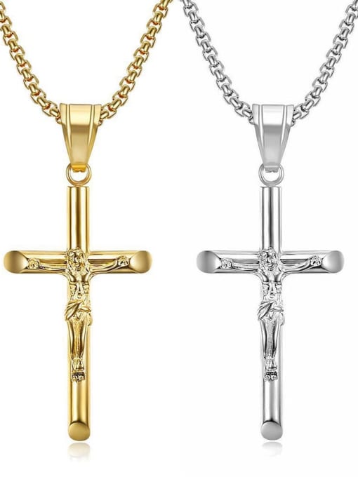 HI HOP Titanium Rhinestone Cross Hip Hop Necklace For Men 0