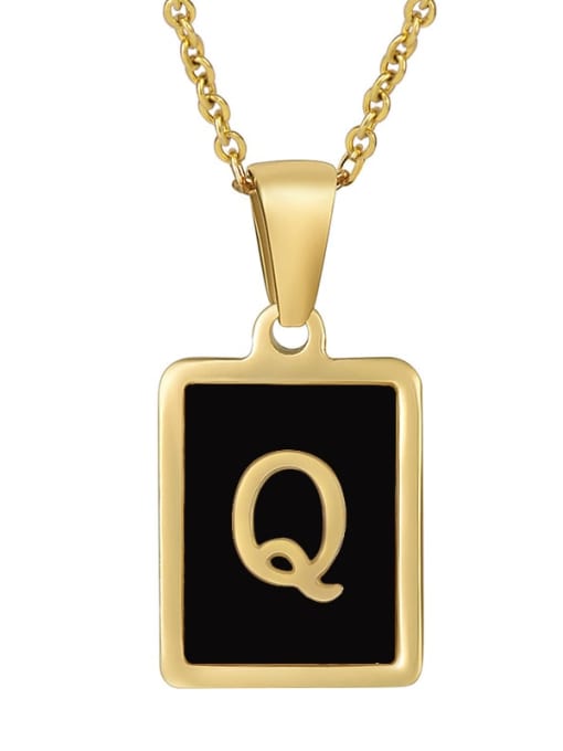 Q Stainless steel Enamel Letter Minimalist Square Pendant Necklace