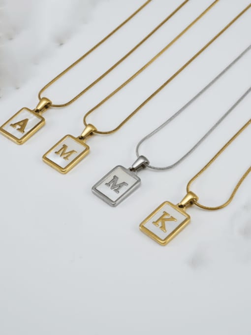 ZXIN Stainless steel Shell Letter Minimalist S quare Pendant Necklace