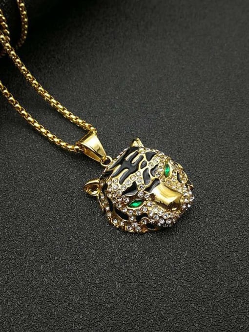 HI HOP Titanium Rhinestone Tiger Dainty Necklace For Men 2