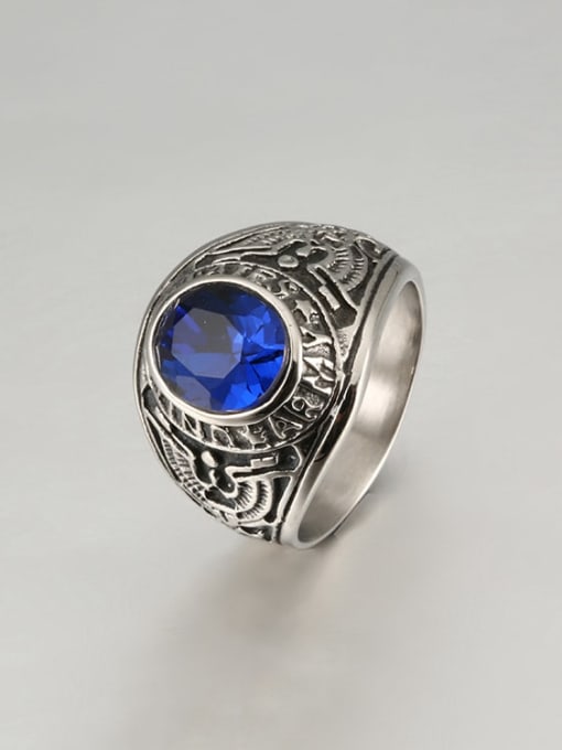 Blue Zircon Titanium Vintage  Glass stone Mens Ring