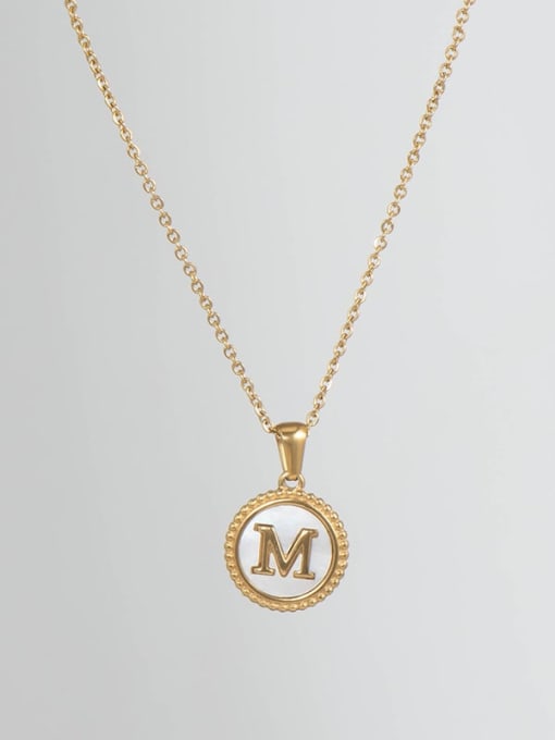 Golden M Titanium Steel Shell Letter Minimalist Round Pendant Necklace
