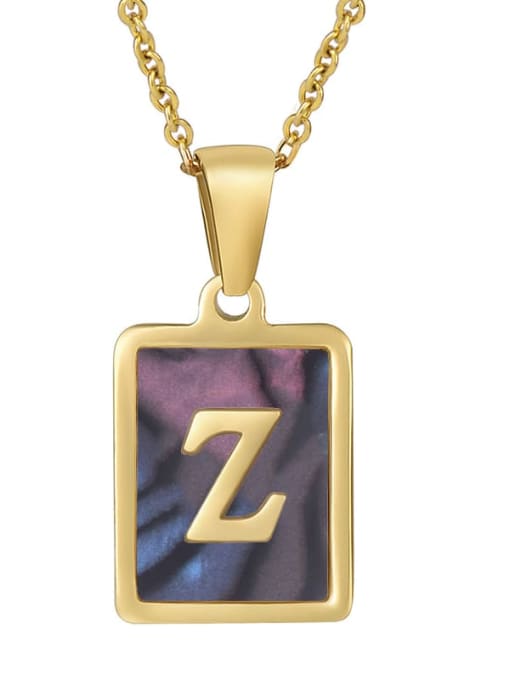 Square scallop Z Stainless steel Shell Minimalist  Square Pendant Necklace