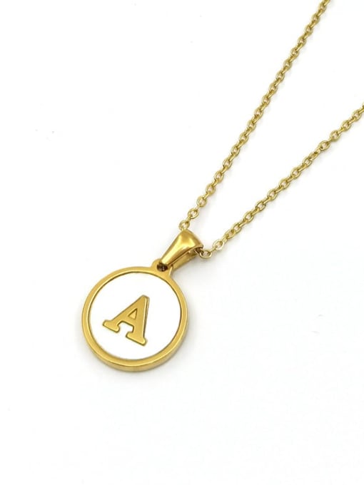 Golden a Titanium Steel Shell Letter Minimalist  Round Pendant Necklace