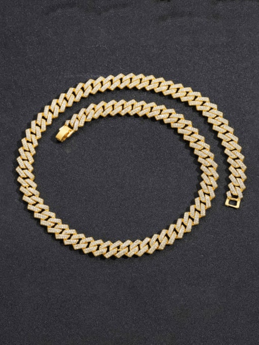 Gold (width 11mm) Alloy Cubic Zirconia Geometric Hip Hop Necklace