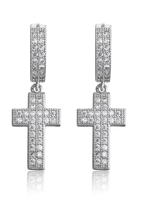 Silver pair Brass Cubic Zirconia Cross Dainty Drop Earring