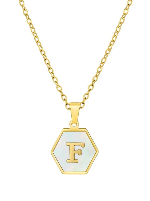 F Stainless steel  English Letter Minimalist Shell Hexagon Pendant Necklace