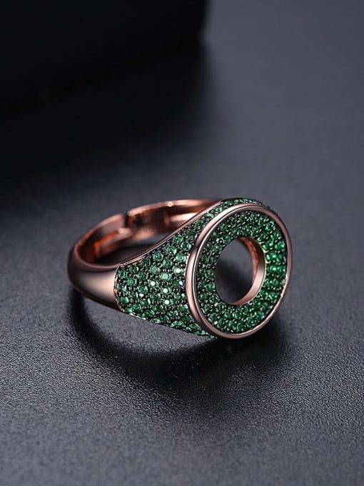 Green t17a21 Brass Cubic Zirconia Round Hip Hop Band Ring