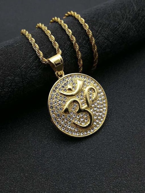 Gold Necklace Titanium Rhinestone Round Hip Hop Necklace For Men