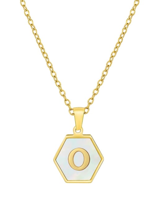 O Stainless steel  English Letter Minimalist Shell Hexagon Pendant Necklace