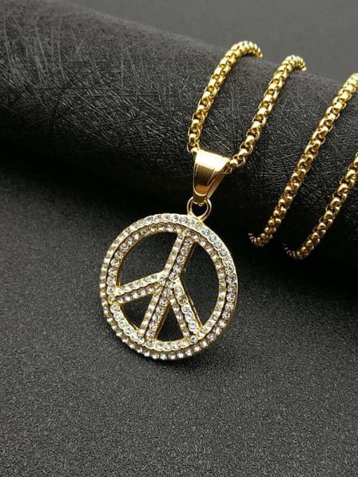 Gold necklace Titanium Rhinestone Round Hip Hop Initials  Pendant Necklace For Men