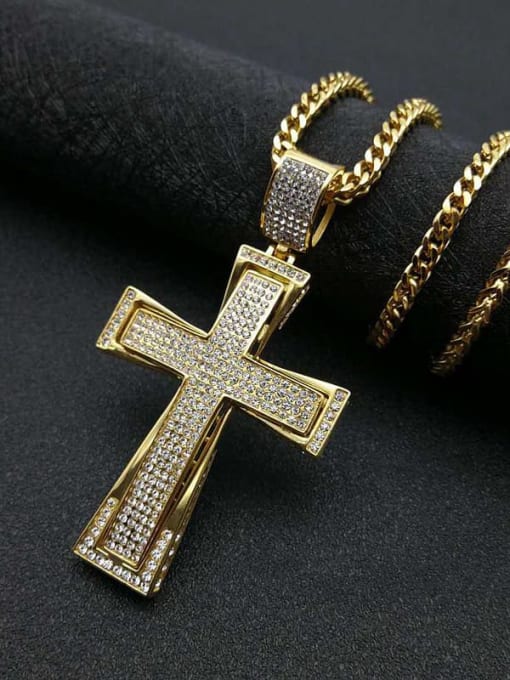 HI HOP Titanium Rhinestone Cross Hip Hop Initials Necklace For Men 2