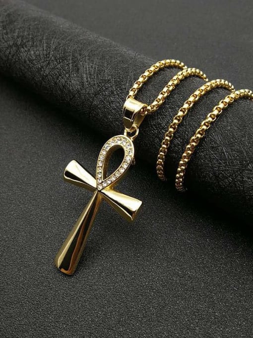 HI HOP Titanium Rhinestone Cross Minimalist Regligious Necklace For Men 0