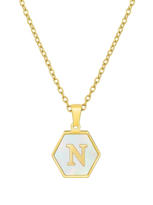 N Stainless steel  English Letter Minimalist Shell Hexagon Pendant Necklace