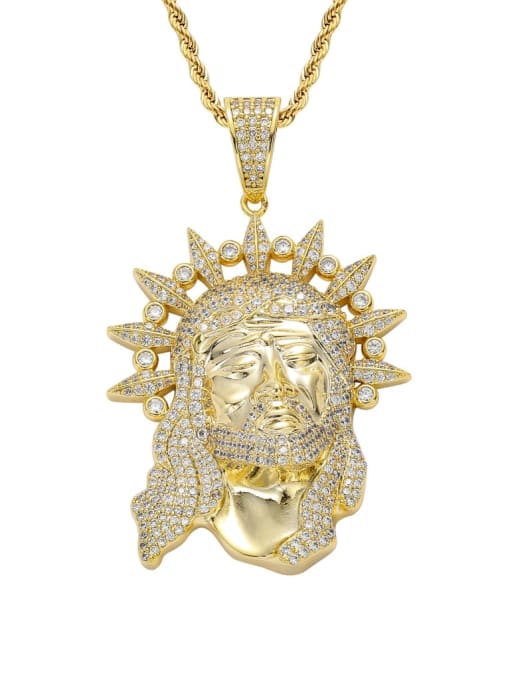 Golden+ chain Brass Cubic Zirconia Religious jesus head Hip Hop Necklace