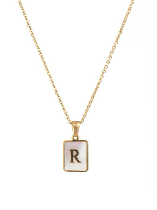Square Gold White R Titanium Steel Shell  Minimalist Square Letter  Pendant Necklace