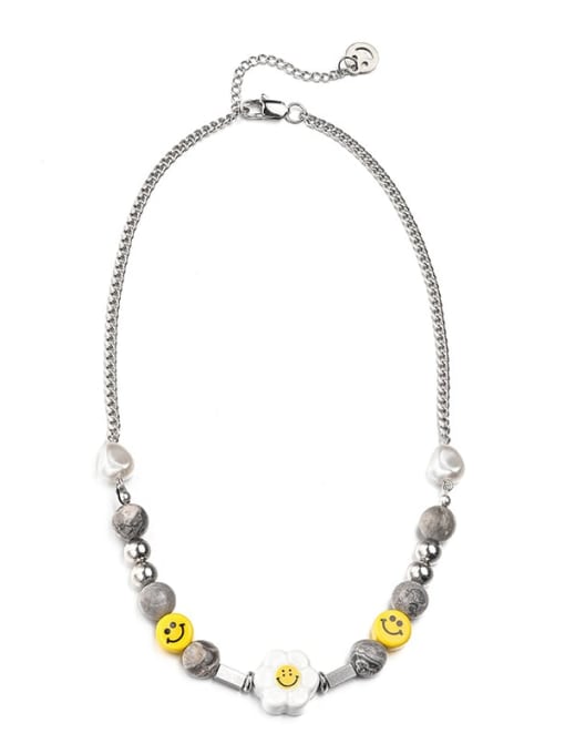 Steel color necklace (45+5cm) Titanium Steel  Geometric Hip Hop Sun Flower Smiley Necklace