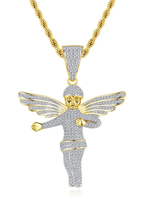 Teem Men Brass Angel Cubic Zirconia Wing Hip Hop Necklace 0