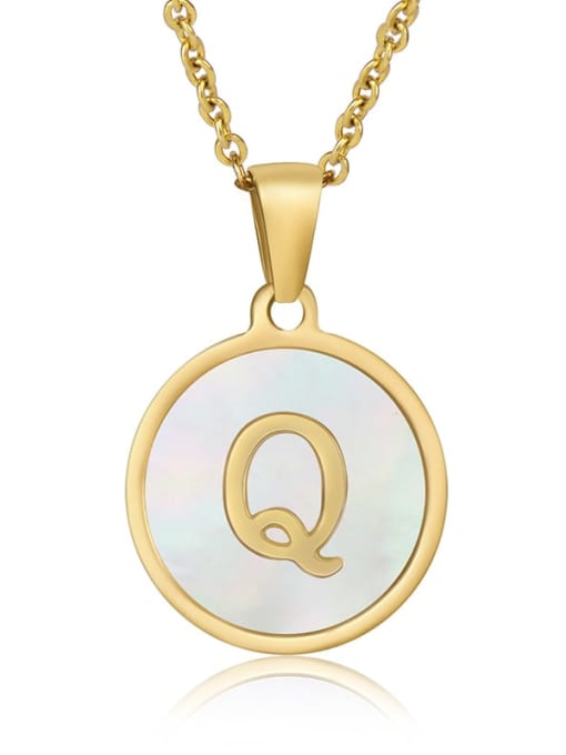 Q Titanium Steel Shell Letter Minimalist Round Pendant Necklace