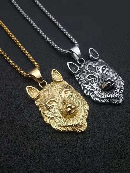 HI HOP Titanium Steel Rhinestone Wolf Vintage Necklace For Men 0