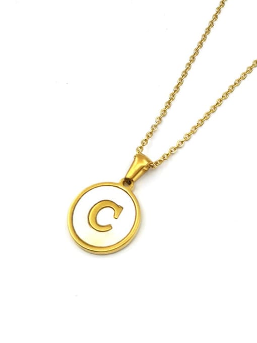 Golden C Titanium Steel Shell Letter Minimalist  Round Pendant Necklace