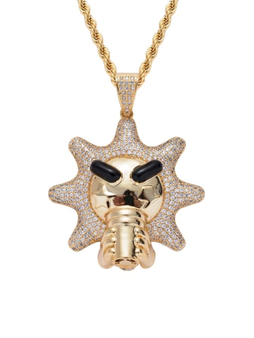 Gold +chain Brass Cubic Zirconia Sun Hip Hop Necklace