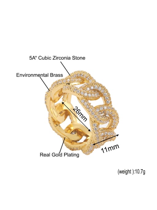 MAHA Brass Cubic Zirconia Geometric Chain Hip Hop Band Ring 3