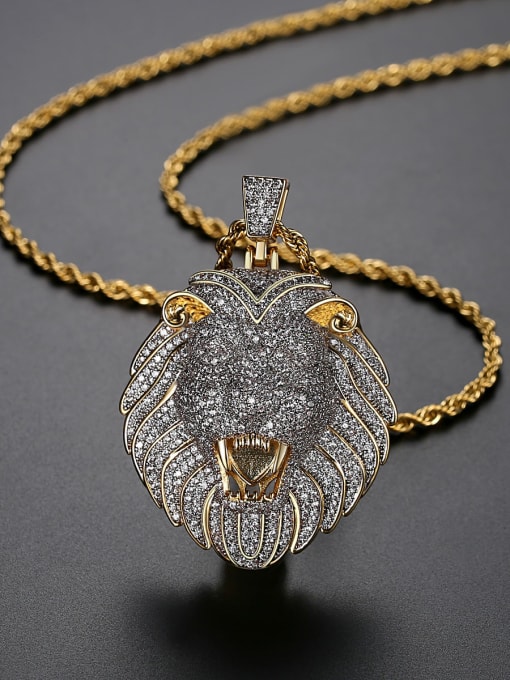 Teem Men Brass Cubic Zirconia Lion Hip Hop Necklace 0