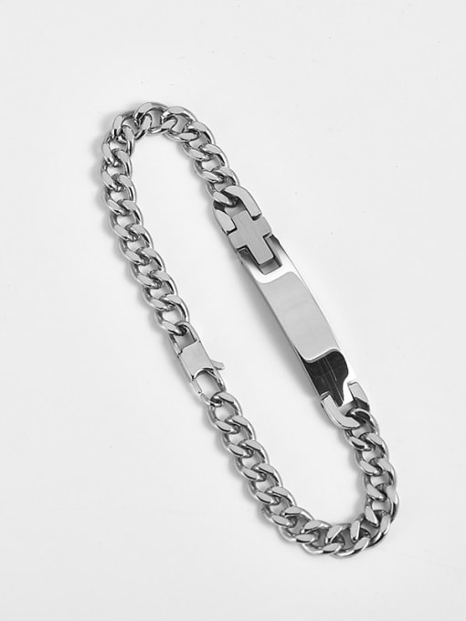 Steel color Titanium  Cross Religious Minimalist  Link Bracelet