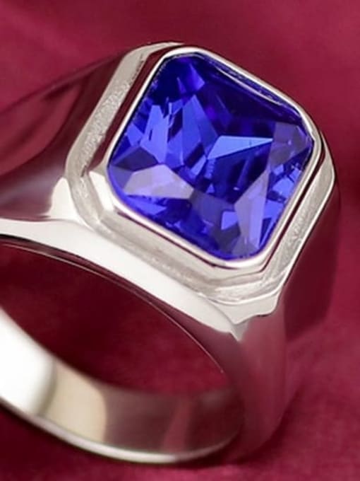 Steel blue gem Titanium Glass Stone Geometric Vintage Solitaire Ring