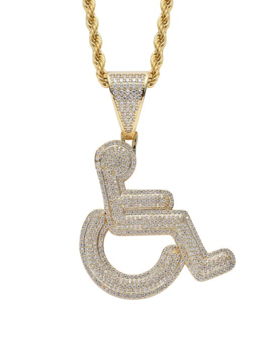 Gold+ stainless steel chain Brass Cubic Zirconia Wheelchair disabled Hip Hop Necklace