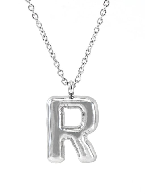 Steel color R Stainless steel Letter Hip Hop Necklace