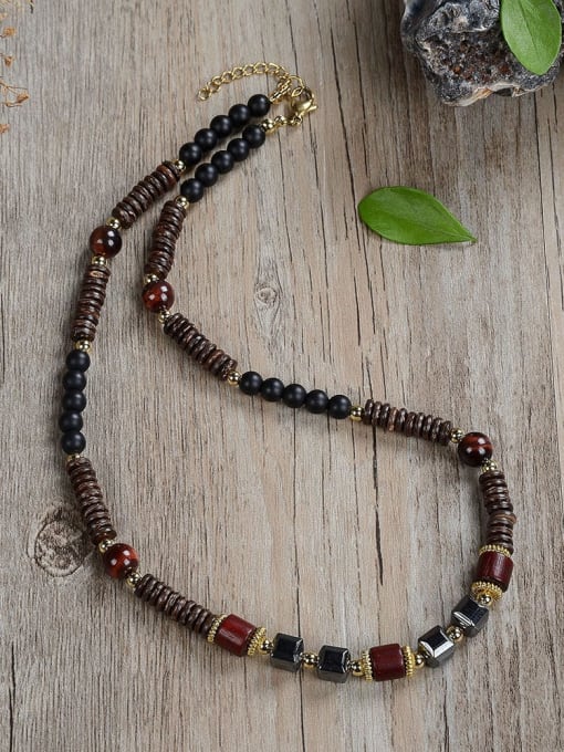 3 45cm Stainless steel Natural Stone Irregular Bohemia Beaded Necklace