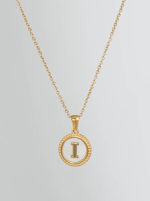 Golden I Titanium Steel Shell Letter Minimalist Round Pendant Necklace