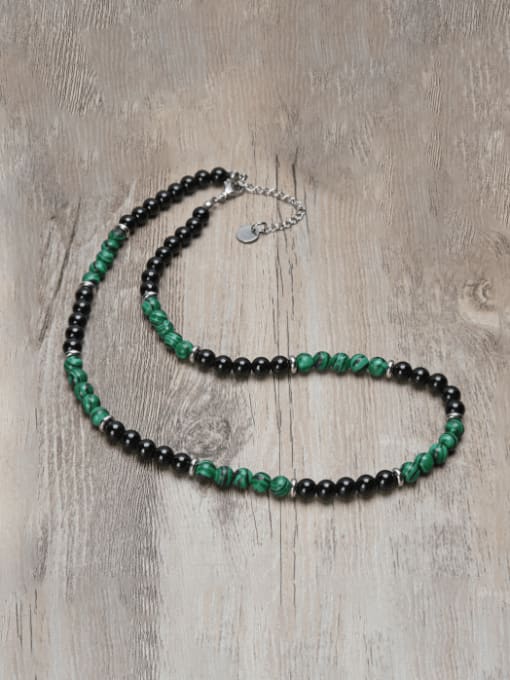 3 45cm Stainless steel Natural Stone Geometric Bohemia Beaded Necklace