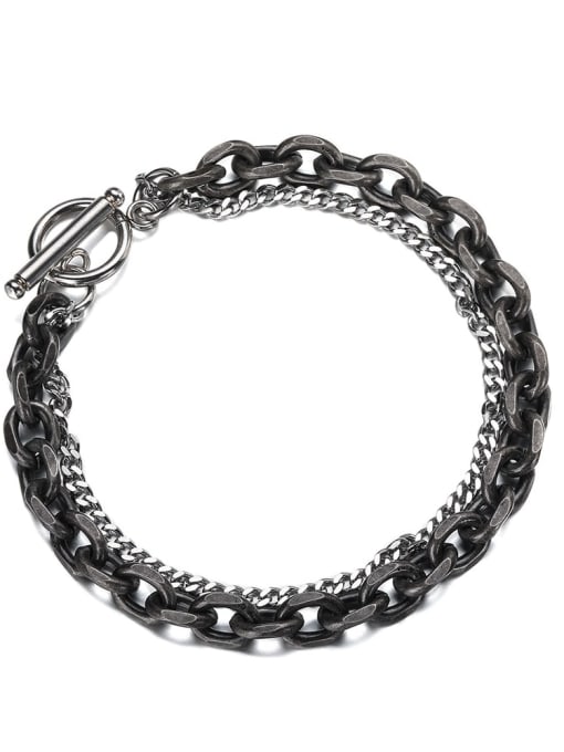 (guyinjiagang) 19cm Titanium Steel Hollow Chain Hip Hop Strand Bracelet