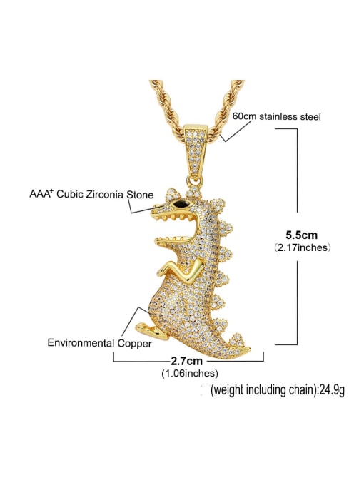 MAHA Brass Cubic Zirconia Dinosaur Hip Hop Necklace 2