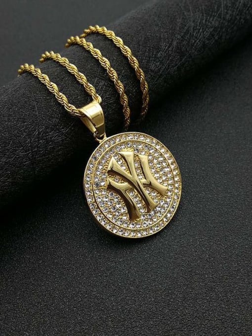 Gold Necklace Titanium Rhinestone Round Hip Hop Initials Necklace For Men