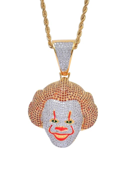 Red hair +stainless steel twist chain Brass Cubic Zirconia Classic clown Hip Hop Necklace