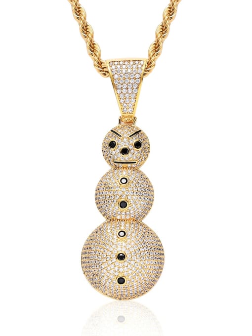 Gold (including chain) Brass Cubic Zirconia White Snowman Hip Hop Necklace