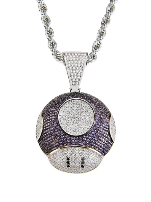 Purple (including chain) Brass Cubic Zirconia Round Hip Hop Necklace