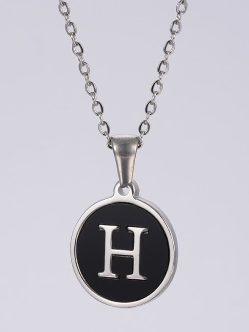 Steel Black H Stainless steel Acrylic Letter Minimalist Round Pendant Necklace