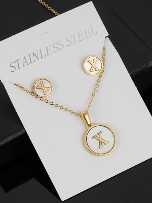 X Set Stainless steel Minimalist Shell  Letter Earring and Necklace Set