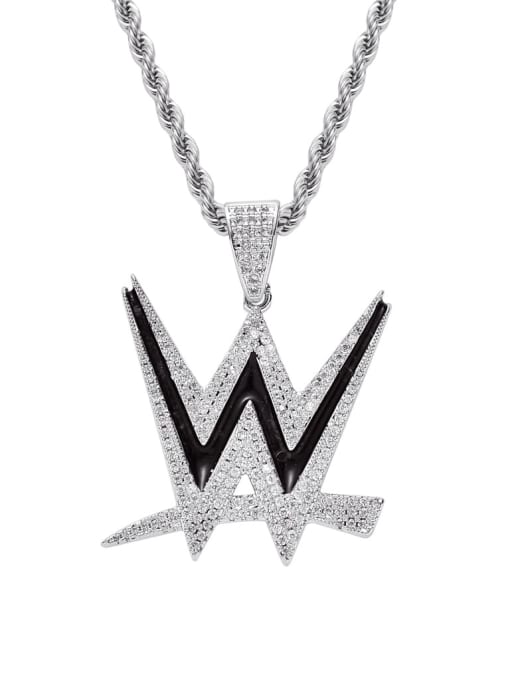 steel color+ stainless steel twist chain Brass Cubic Zirconia Enamel Letter Hip Hop Necklace